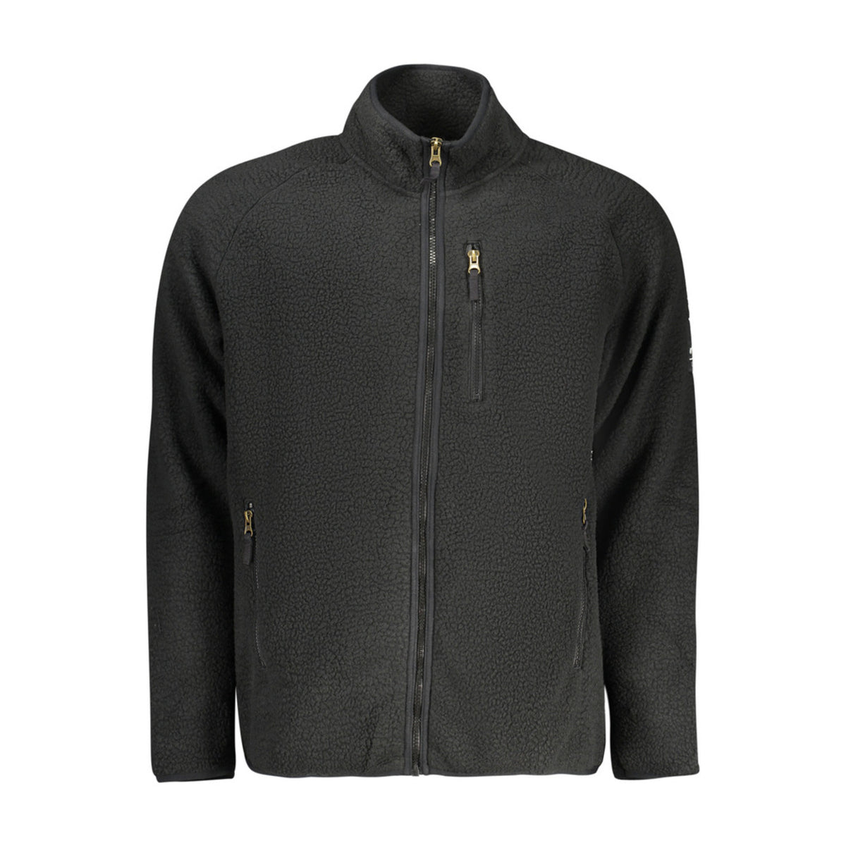 Urban Faden Herren Fleece-Zip-Jacke in Schwarz – Vorderansicht, Regular Fit