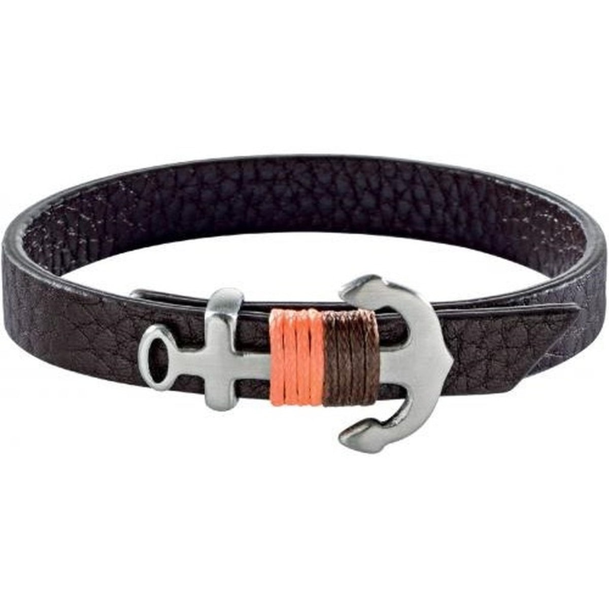 Urban Faden Herren Ankerarmband in Dunkelbraun – Echtleder mit silbernem Anker-Verschluss und korallroter Garnwicklung