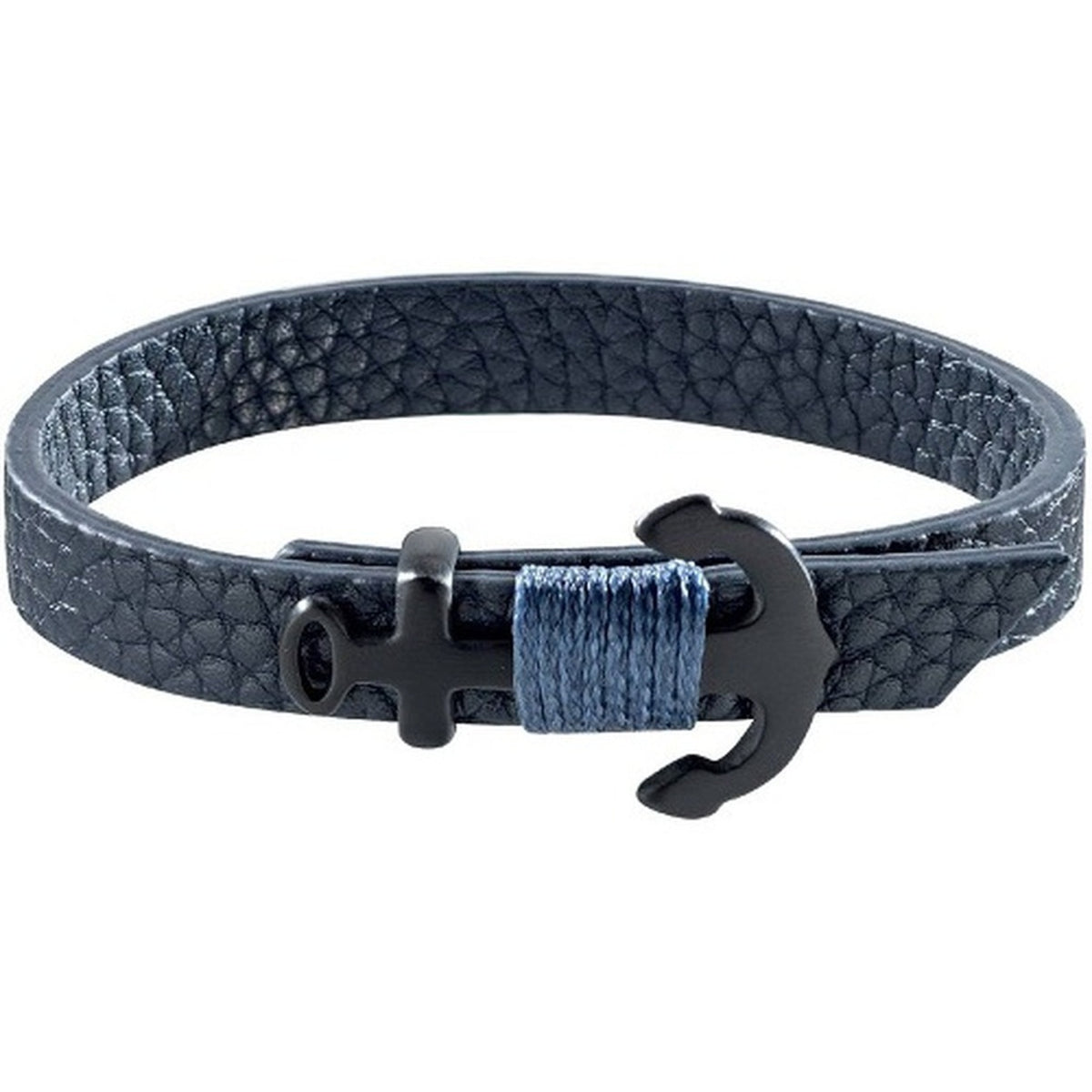 Urban Faden Herren Ankerarmband in Graublau – Echtleder mit schwarzem Anker-Verschluss und blauer Garnwicklung