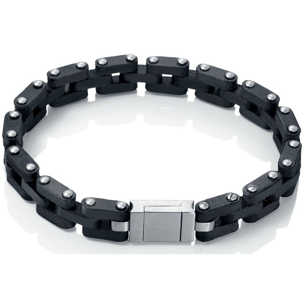 Urban Faden Herren Gliederarmband in Schwarz – Edelstahl-Glieder mit schwarzen Gummielementen, Schrauben-Nieten und Faltschließenverschluss