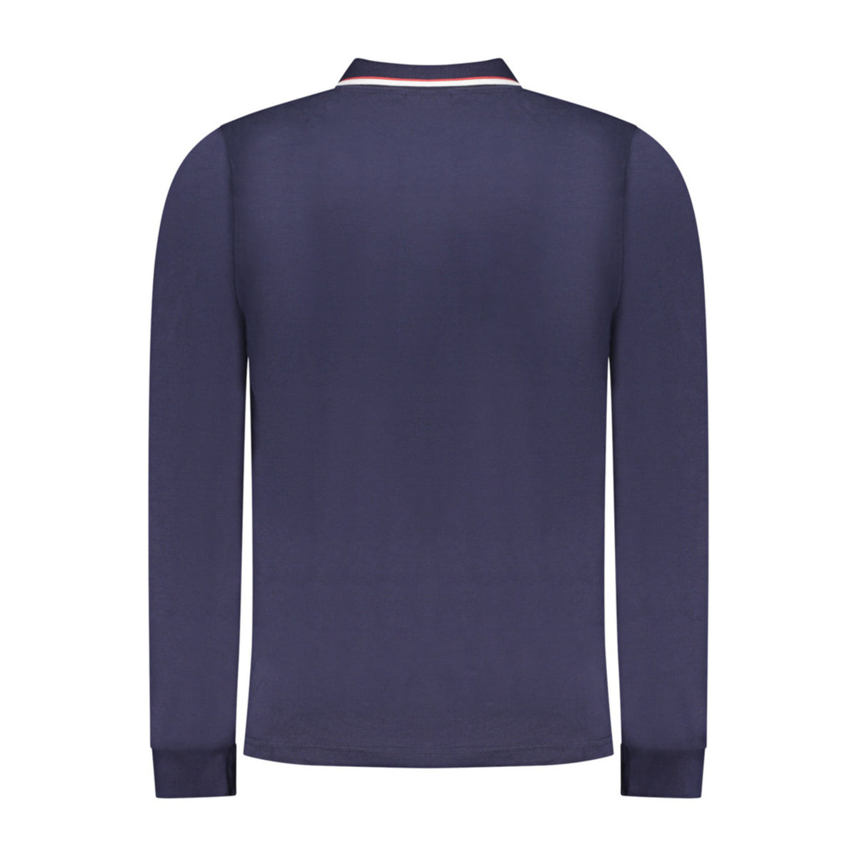 Urban Faden Herren Langarm-Poloshirt in Marineblau – Vorderansicht, Gesamtansicht mit langen Ärmeln und Rippbündchen