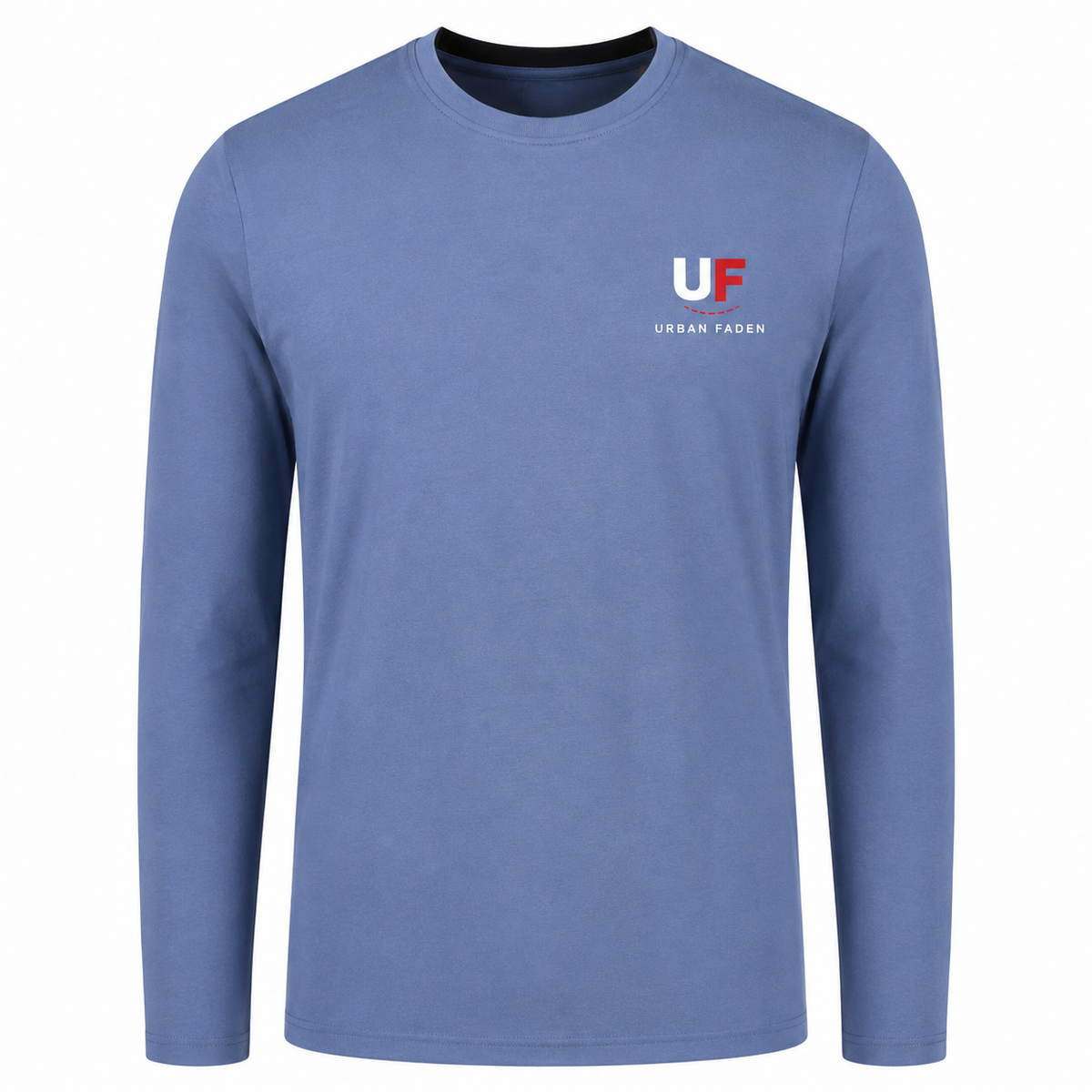 Urban Faden Herren Langarmshirt in Hellblau – Vorderansicht mit Urban Faden Logo-Druck auf der linken Brust
