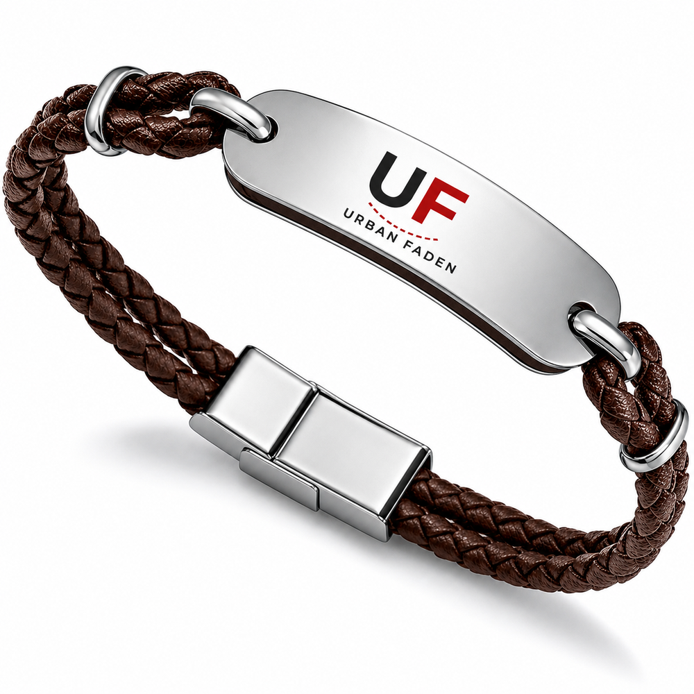 Urban Faden Herren Lederarmband – Geflochten, Edelstahlplatte
