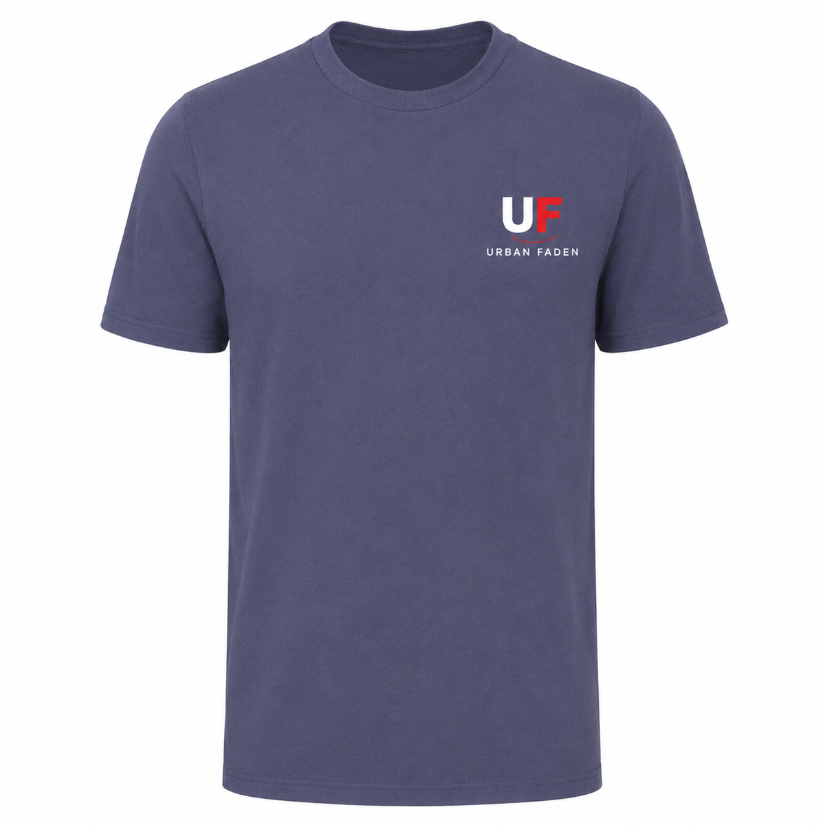 Urban Faden Herren T-Shirt in Dunkelblau – Vorderansicht mit Urban Faden Logo-Druck auf der linken Brust