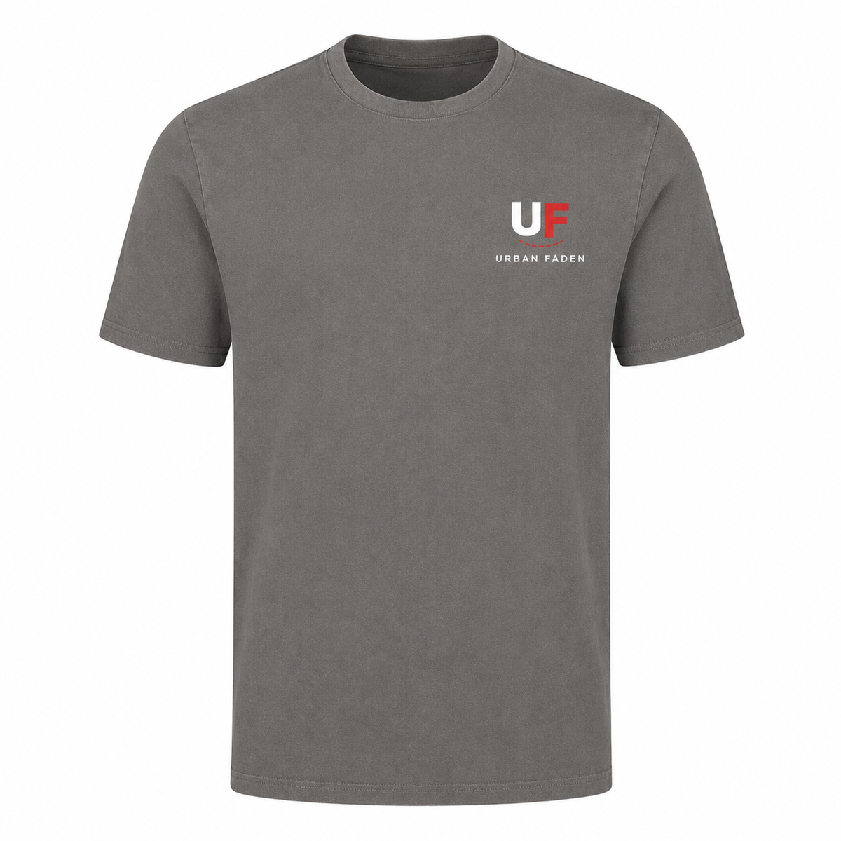 Urban Faden Herren T-Shirt in Grau – Vorderansicht mit Urban Faden Logo-Druck auf der linken Brust