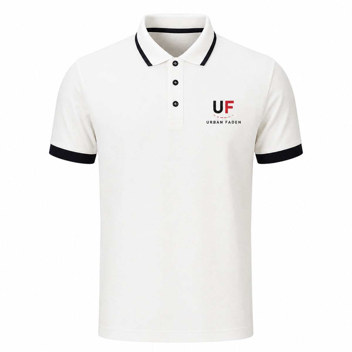 Urban Faden Herren Polo-Shirt in Weiß – Kurzarm mit Kontraststreifen
