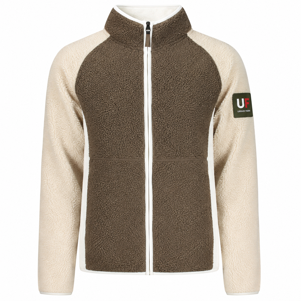 Urban Faden Herren Sherpa-Fleece-Zip-Jacke – Zweifarbig, Langarm