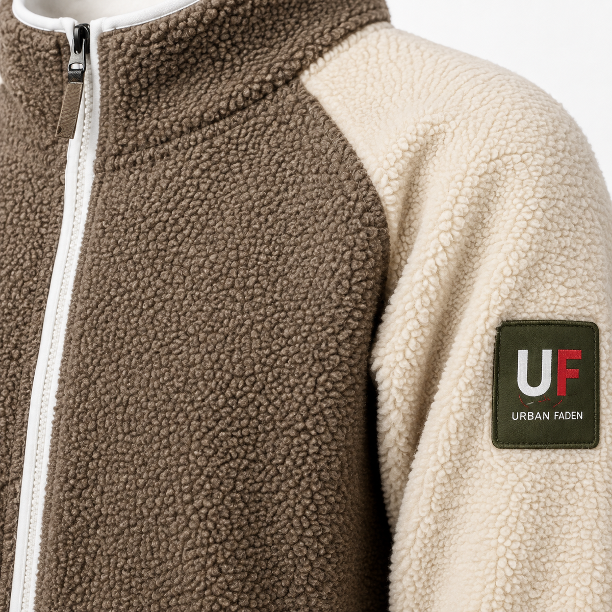 Urban Faden Herren Sherpa-Fleece-Zip-Jacke – erhältlich in Creme-Stahlblau, Creme-Olivbraun und Marineblau-Grau, Größen S–2XL
