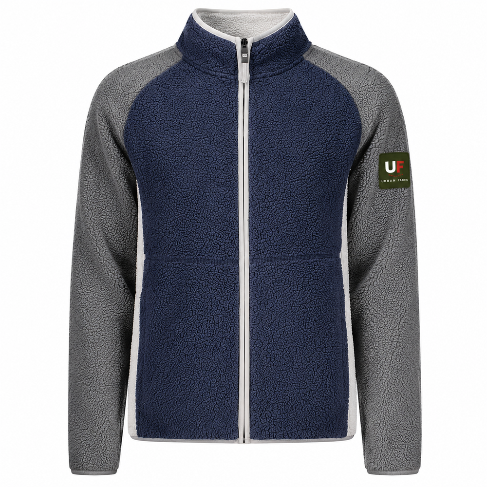 Urban Faden Herren Sherpa-Fleece-Zip-Jacke – Zweifarbig, Langarm