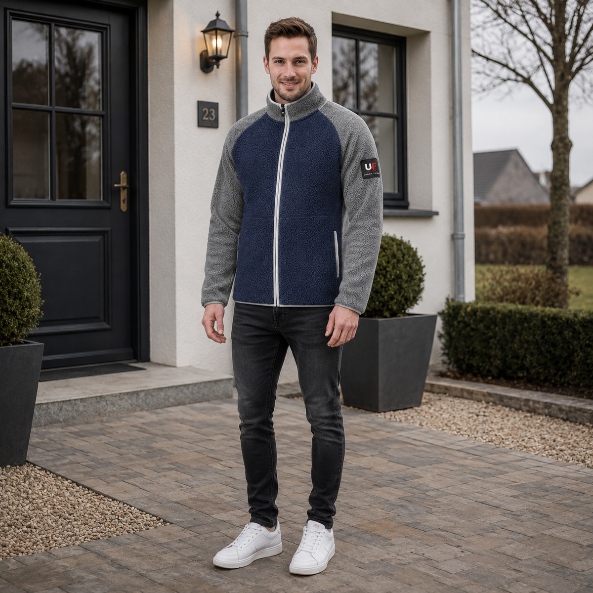 Urban Faden Sherpa-Fleece-Zip-Jacke – Nahaufnahme des weichen Sherpa-Fleece-Materials
