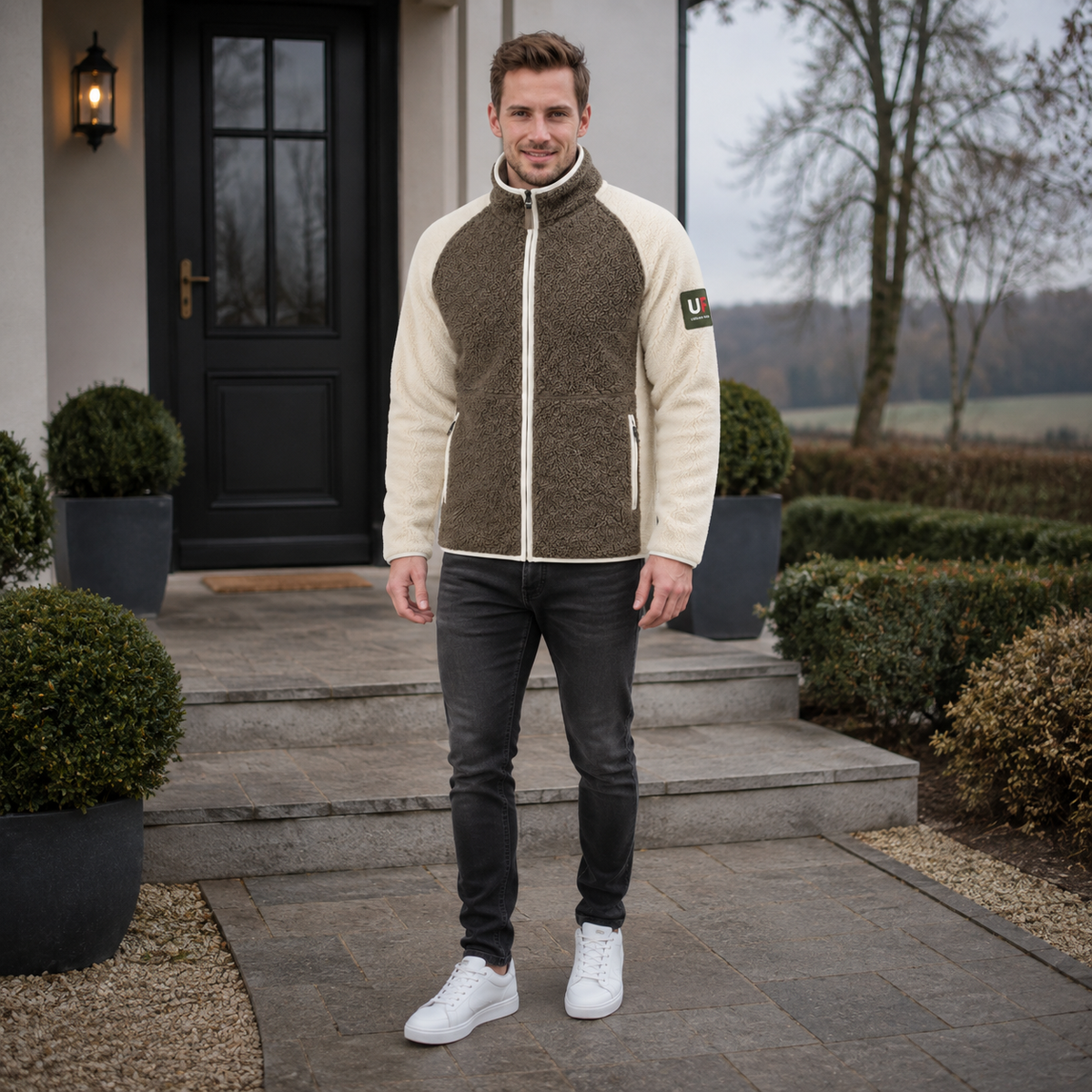 Urban Faden Sherpa-Fleece-Zip-Jacke – Detailansicht Seitentasche