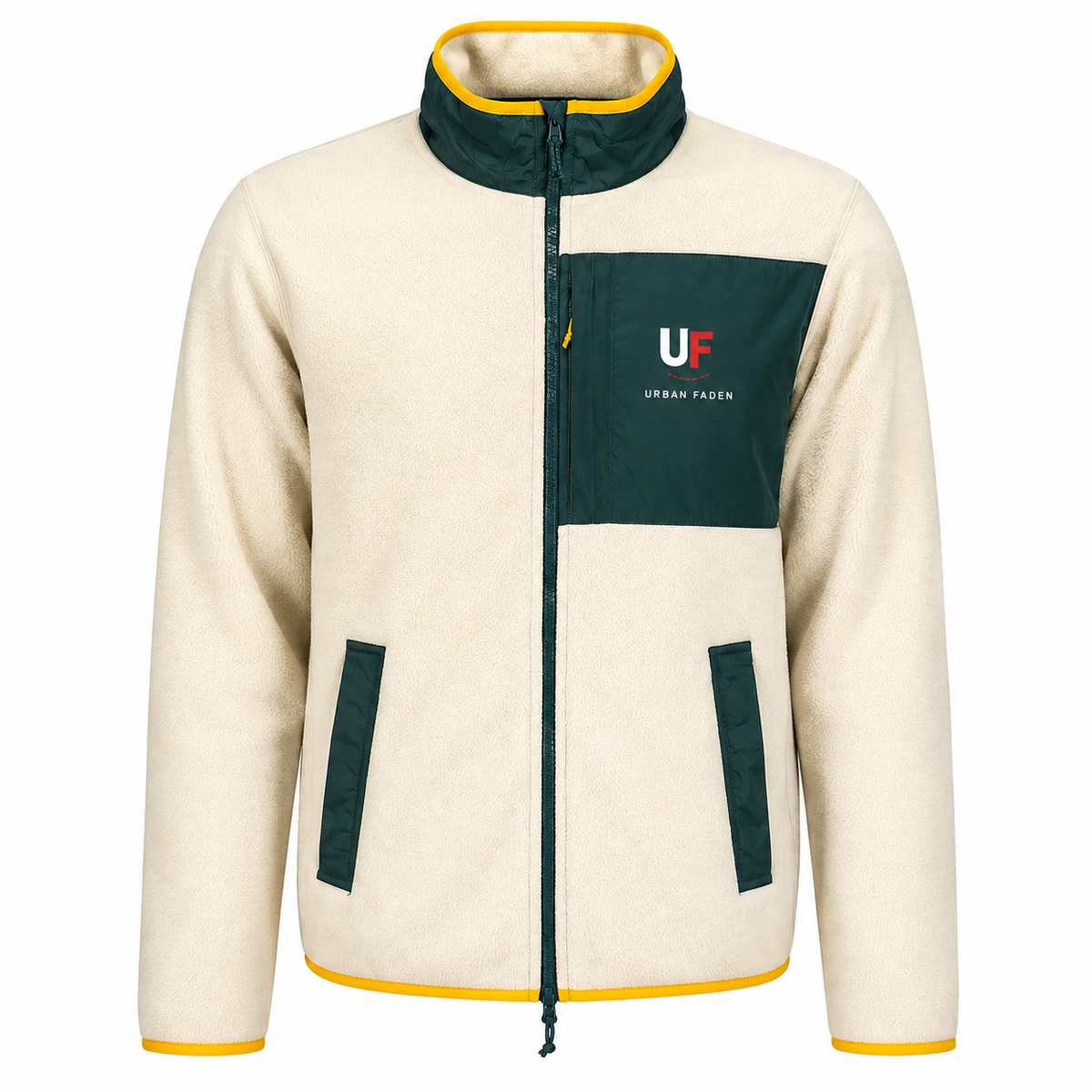 Urban Faden Fleece-Zip-Jacke – Nahaufnahme der Brusttasche mit Logo
